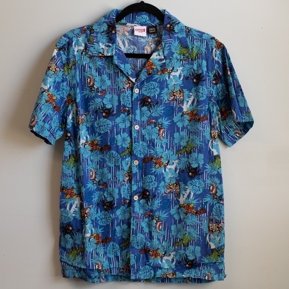 Marvel Hawaiian blue button down shirt-S - Picture 1 of 4